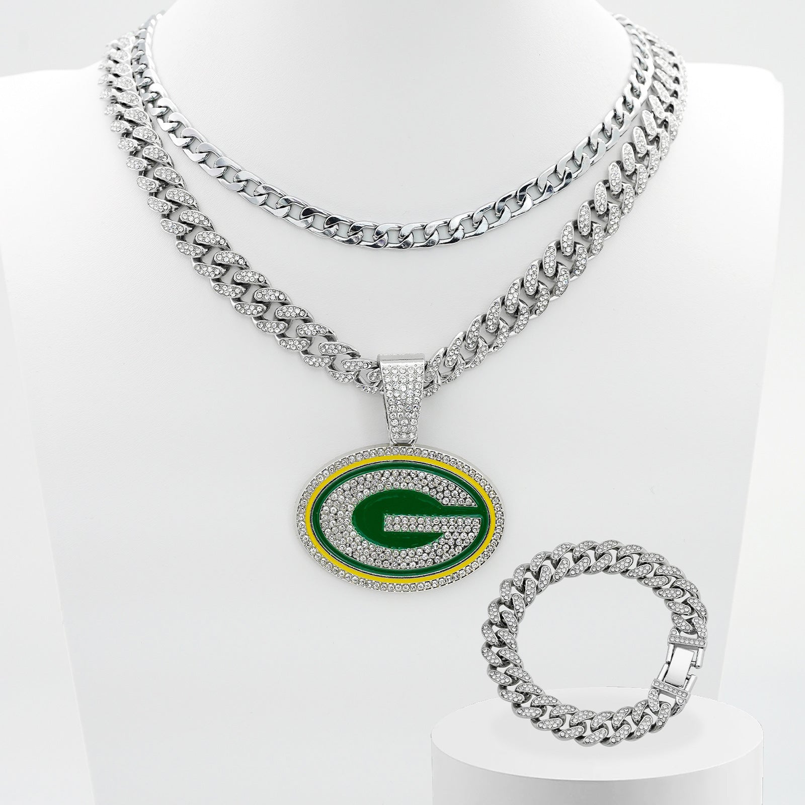 Wholesale Punk hip-hop letter G round diamond necklace and bracelet set